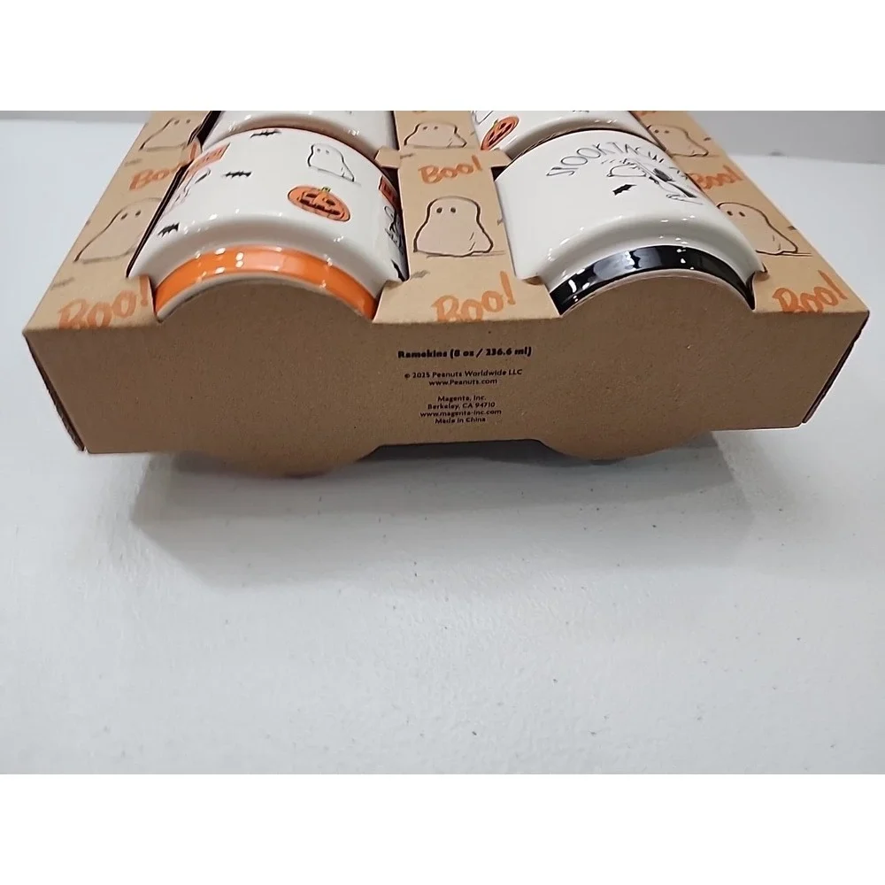 4x Snoopy Halloween Rae Dunn 8oz PEANUTS Spooktacular Ceramic Ramekin Set NEW